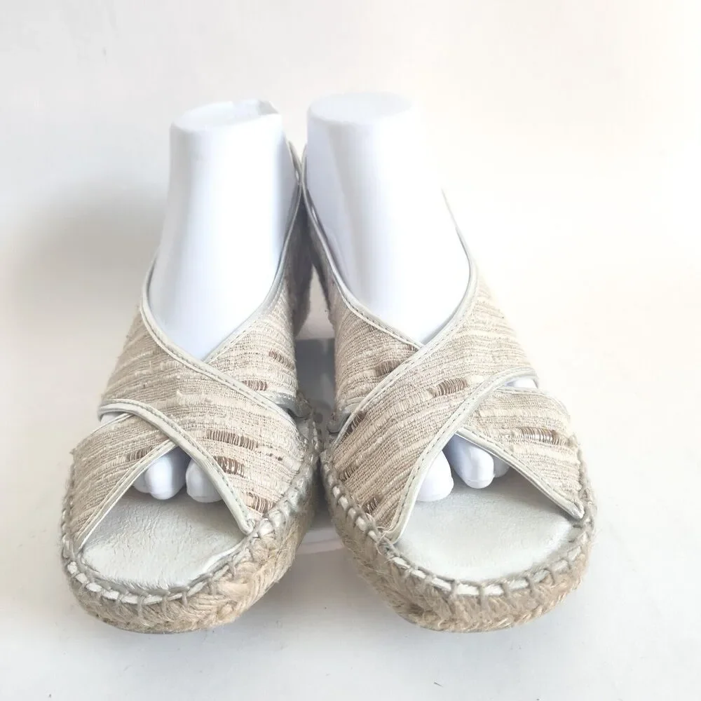 Andre Assous Espadrille Wedge Sandals Women's Size 10 Shoes Metallic Neutral Tan